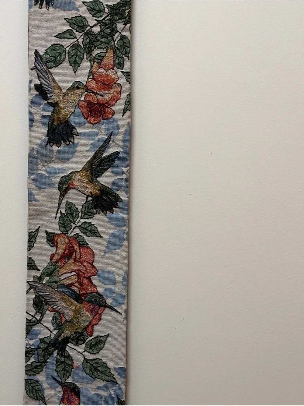 Hummingbird Floral Wall Hanging Tapestry in Blue and Coral
